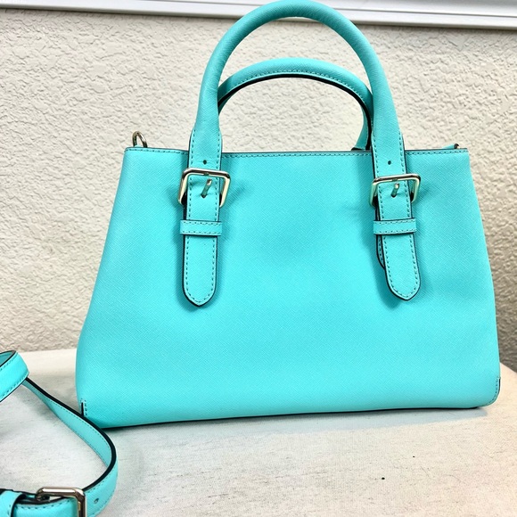 Kate Spade Aqua blue leather bag crossbody strap purse gold hardware - Picture 4 of 14